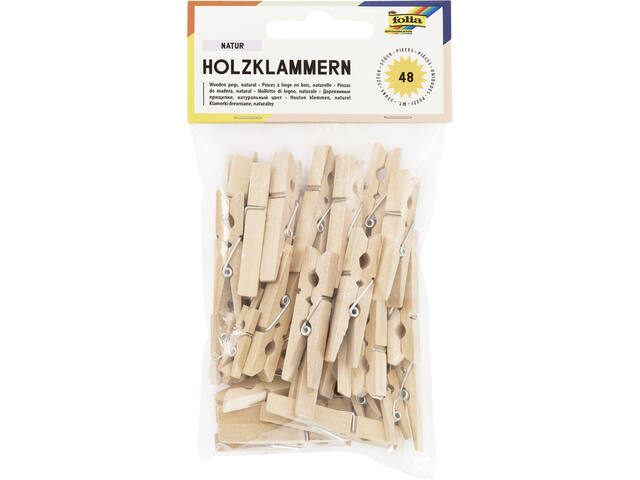 Wasknijper Folia 48 stuks drie formaten hout