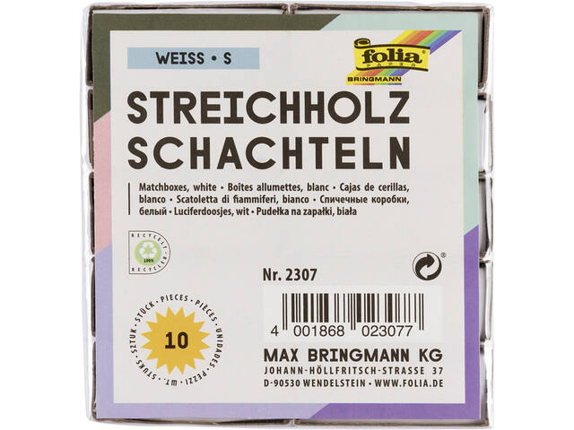Luciferdoosjes Folia klein 53x37x11mm 10 stuks wit