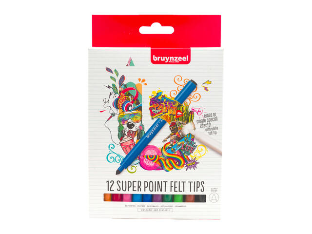 Viltstift Bruynzeel Super Point set 12 kleuren