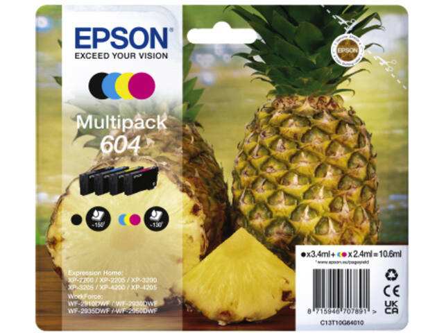 Inktcartridge Epson 604 T10G64 zwart + 3 kleuren