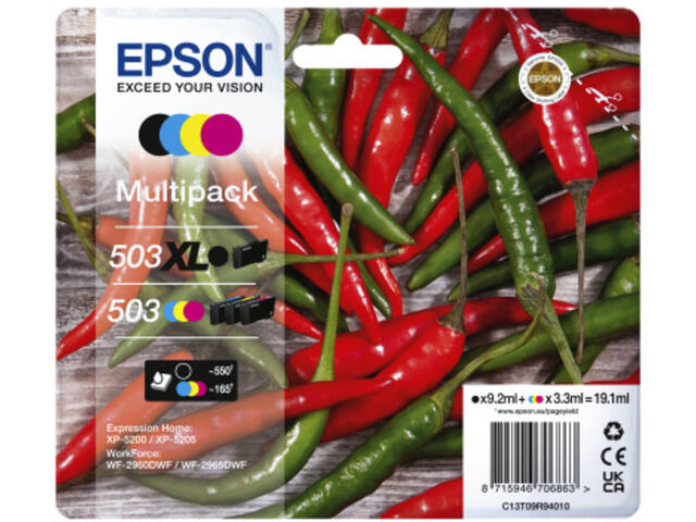 Inktcartridge Epson 503XL/503 T09R94 zw+ 3 kleuren