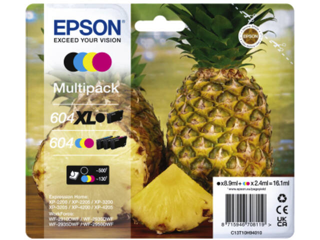 Inktcartridge Epson 604XL/604 T10H94 zw + 3 kl