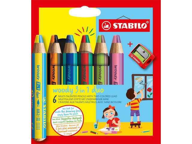 Kleurpotlood STABILO 882 woody 3 in 1 6st assorti