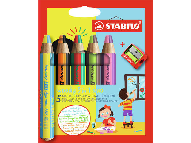 Kleurpotlood STABILO 882 woody 3 in 1 5st assorti