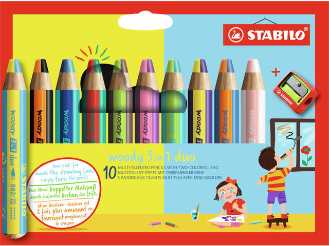Kleurpotlood STABILO 882 woody 3 in 1 10st assorti