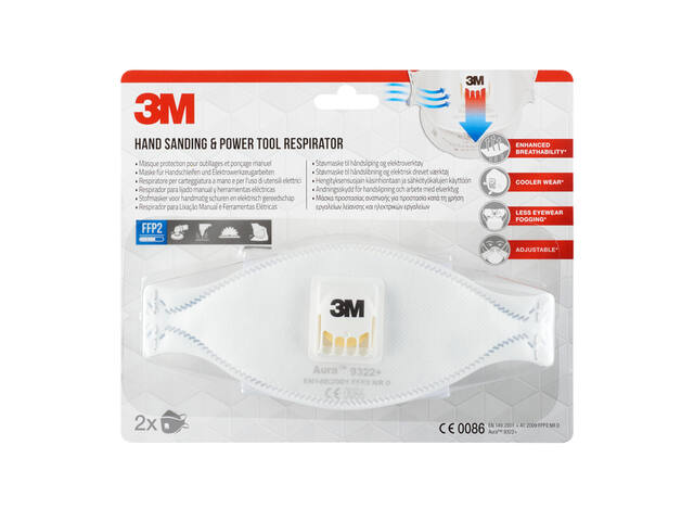 Stofmasker 3M Aura 9322 FFP2  ventiel 2st