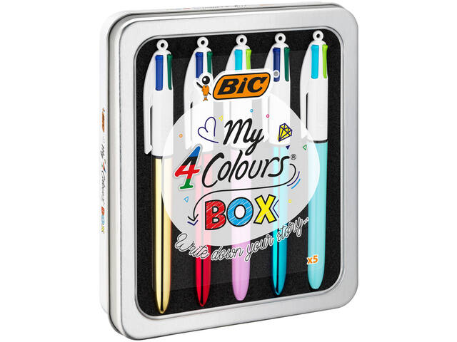 Balpen Bic 4kleuren My Bic in blik M assorti