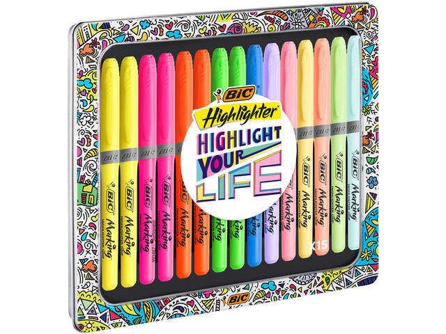 Markeerstift Bic Highlight your life in blik ass