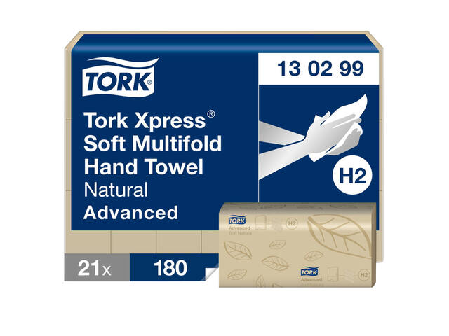 Handdoek Tork H2 Advanced 2laags 213x240mm naturel