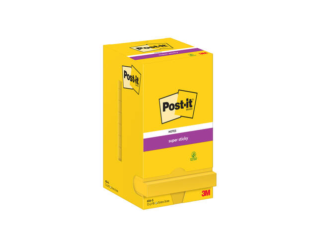 Memoblok Post-it 654 Super Sticky 76x76mm geel