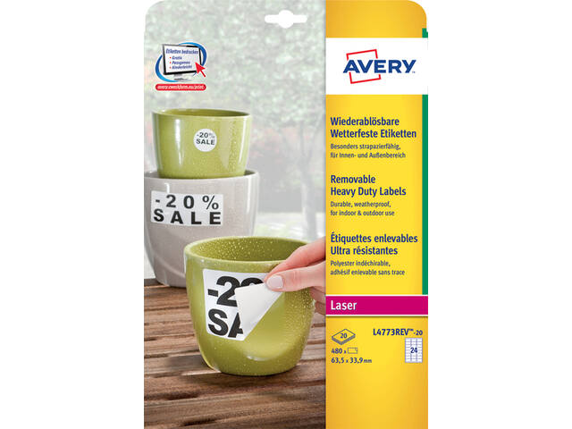 Etiket Avery L4773REV-20 63.5x33.9mm wit 480st
