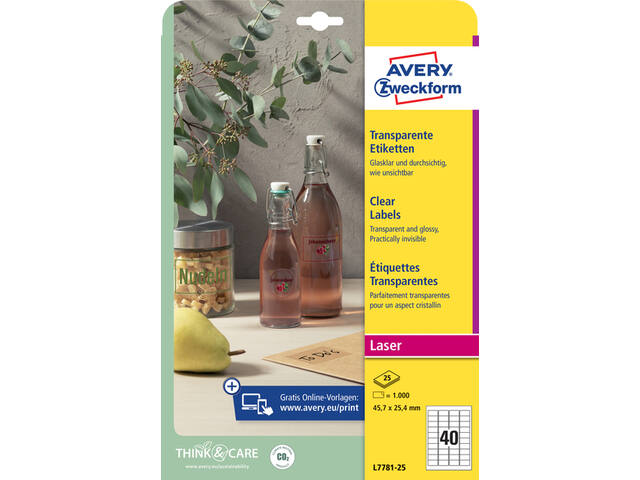 Etiket Avery L7781-25 45.7x25.4 transparant 1000st