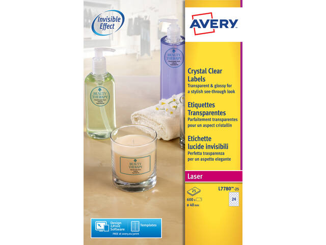 Etiket Avery L7780-25 rond 40mm transparant 600st