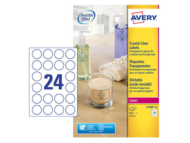 Etiket Avery L7780-25 rond 40mm transparant 600st