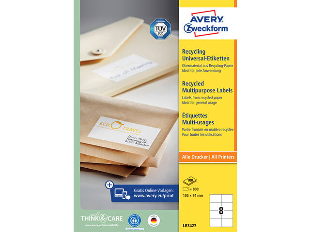 Etiket Avery LR3427-100 105x74 recycled wit 800st