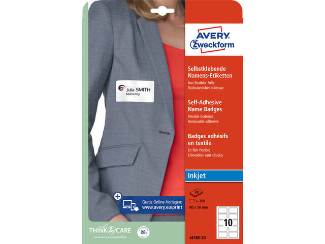 Badge Avery J4785-20 80x50mm wit 200st