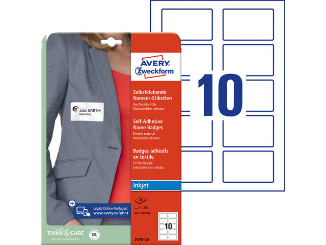 Badge Avery J4785-20 80x50mm wit 200st