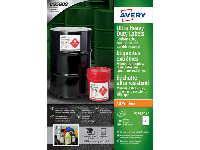 Etiket Avery B3655-50 148x210 PE wit 100st