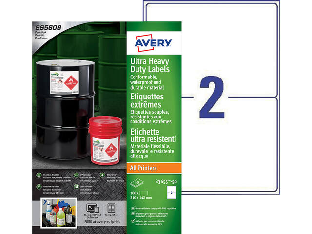 Etiket Avery B3655-50 148x210 PE wit 100st