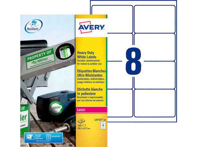 Etiket Avery L4715-20 99.1x67.7mm wit 160st