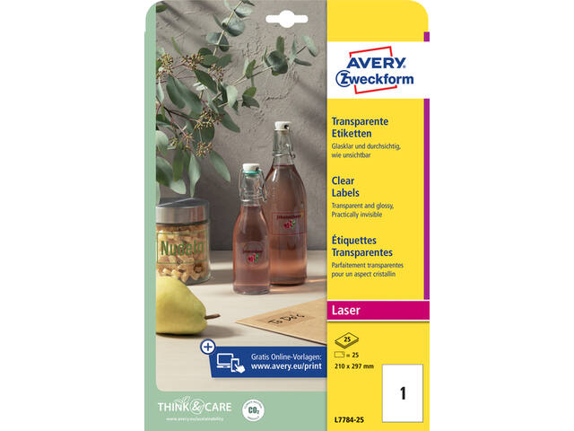 Etiket Avery L7784-25 210x297mm transparant 25st