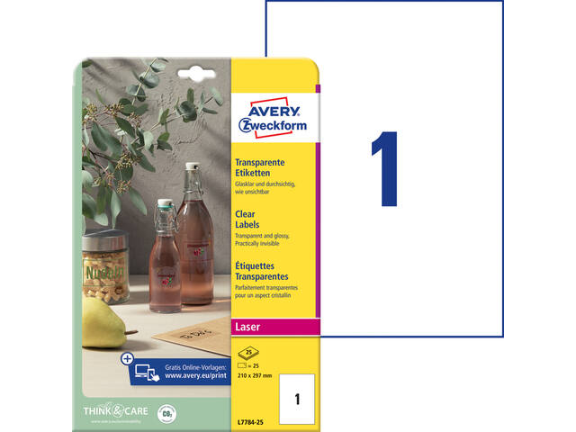 Etiket Avery L7784-25 210x297mm transparant 25st