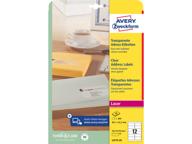 Etiket Avery L4772 99.1x42.3 transparant mat 300st