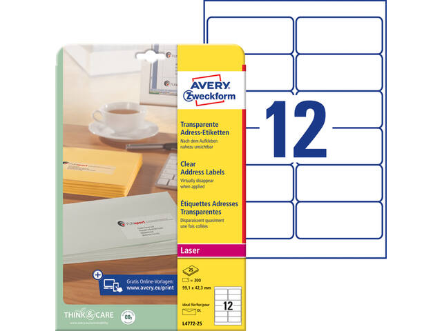 Etiket Avery L4772 99.1x42.3 transparant mat 300st