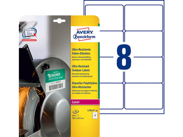 Etiket Avery L7914-10 99.1x67.7 polyester wit 80st