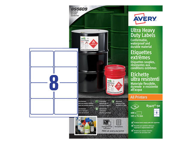 Etiket Avery B3427-50 105x74mm PE wit 400st