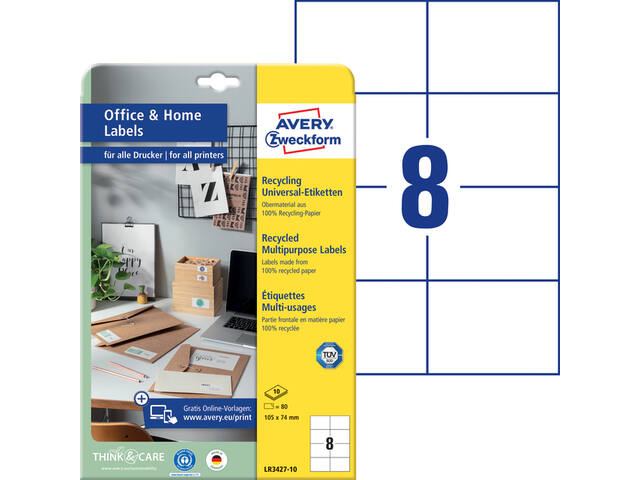 Etiket Avery LR3427-10 105x74 mm recycled wit 80st