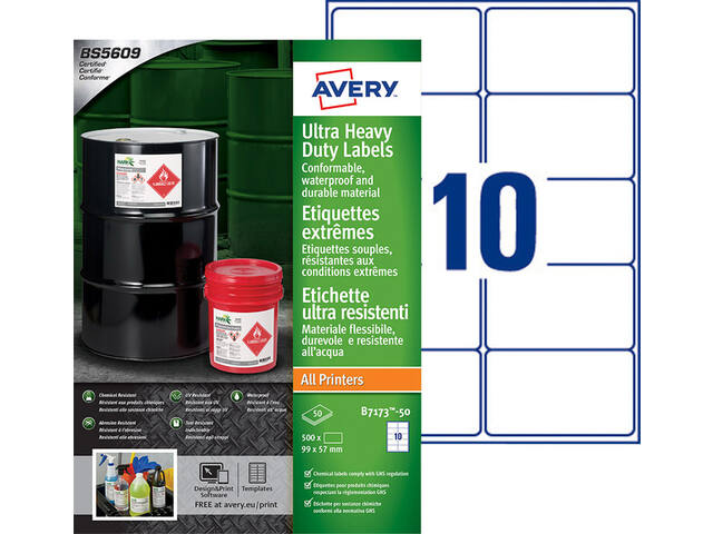 Etiket Avery B7173-50 99x57mm polyester wit 500st