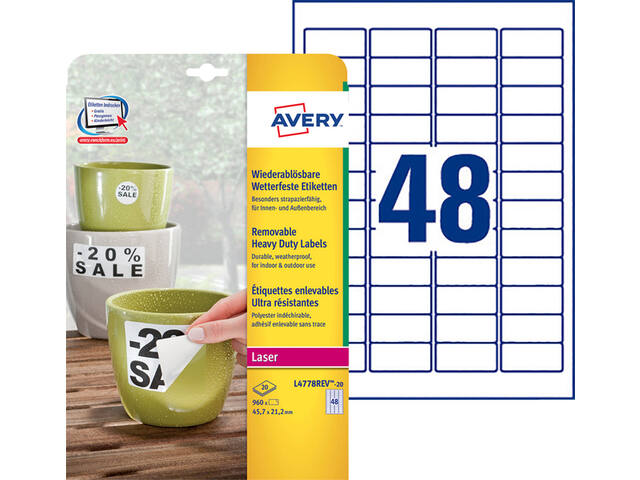 Etiket Avery L4778REV 45.7x21.2mm wit 960st