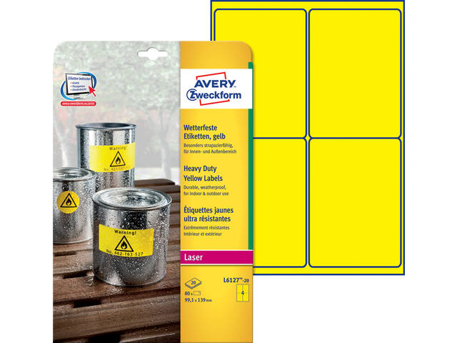 Etiket Avery L6127-20 99.1x139mm geel 80st