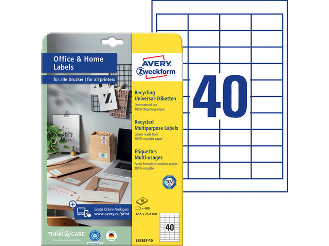 Etiket Avery LR3657-10 48.5x25.4 recycle wit 400st