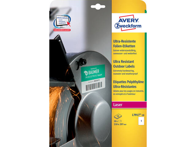 Etiket Avery L7917-10 210x297mm polyester wit 10st