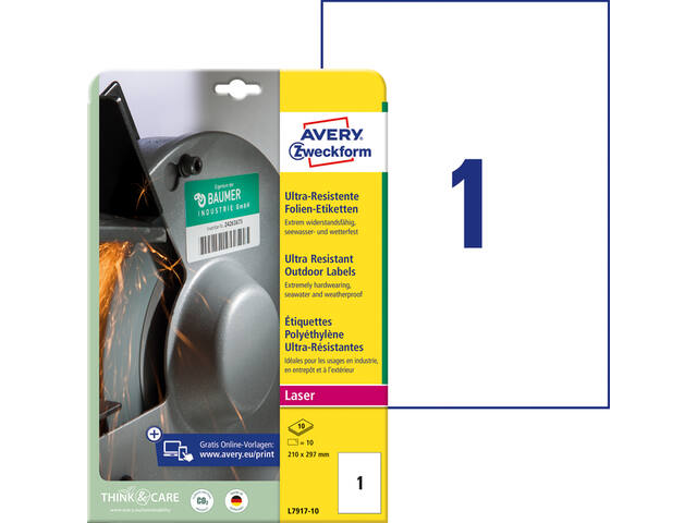 Etiket Avery L7917-10 210x297mm polyester wit 10st
