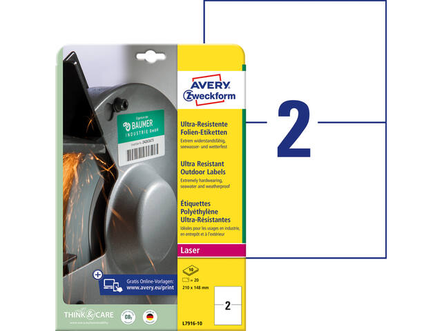 Etiket Avery L7916-10 210x148mm polyester wit 20st