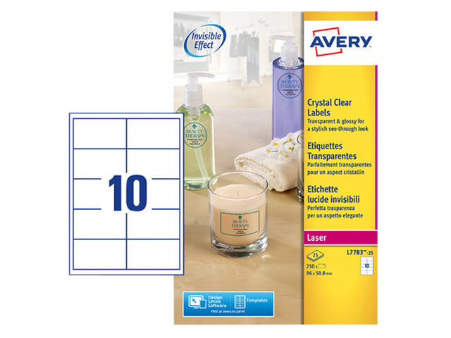 Etiket Avery L7783-25 96x50.8mm transparant 250st