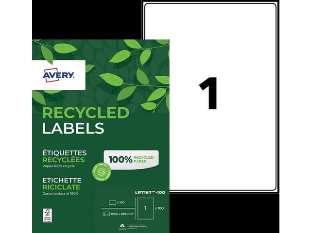 Etiket Avery LR7167 199.6x289.1 recycled wt 100st