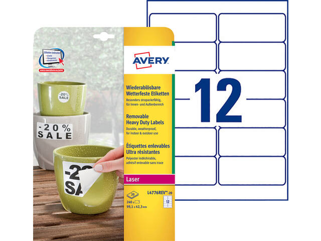 Etiket Avery L4776REV-20 99.1x42.3mm wit 240st