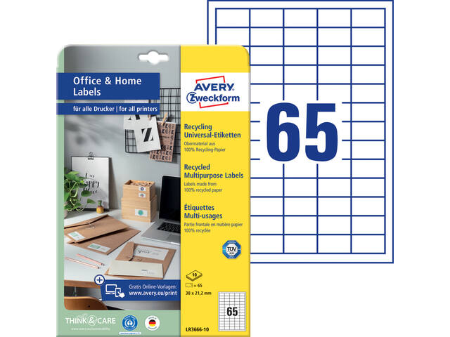 Etiket Avery LR3666-10 38x21.2 recycled wit 650st