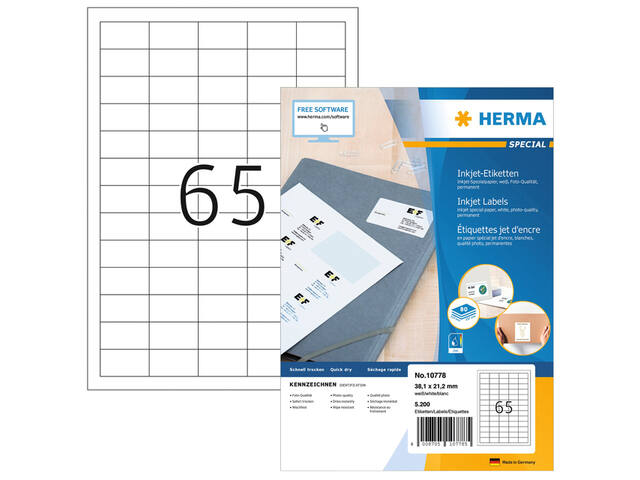 Etiket HERMA 10778 38.1x21.2mm wit 5200st