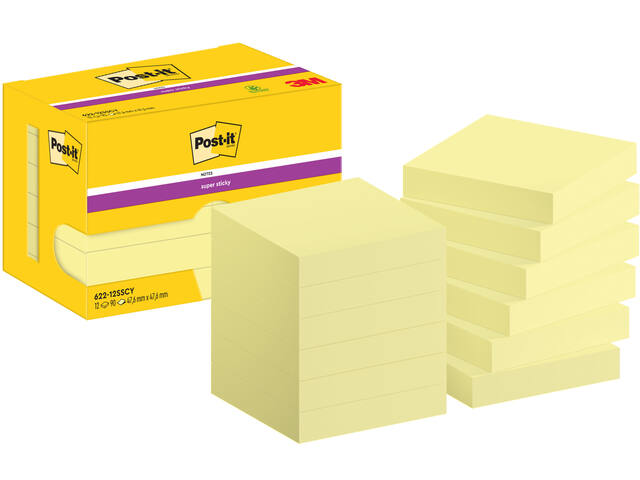 Memoblok Post-it 622 Super Sticky 47.6x47.6mm geel
