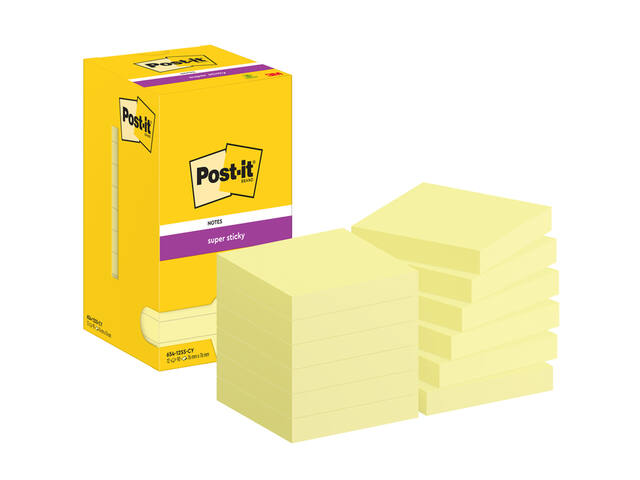 Memoblok Post-it 654 Super Sticky 76x76mm geel