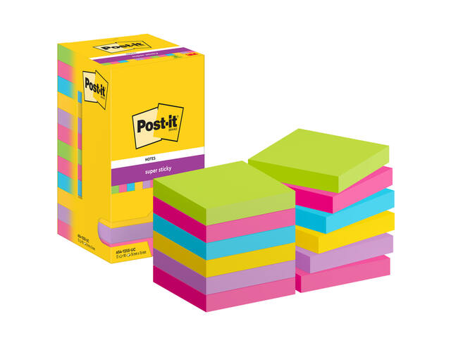 Memoblok Post-it 654 Super Sticky 76x76mm rainbow