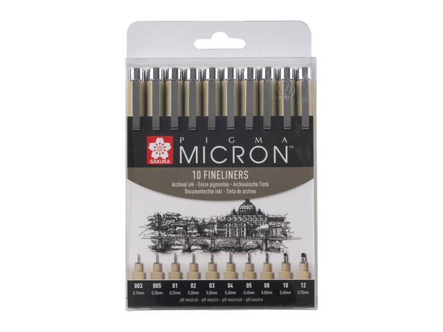 Fineliner Sakura Pigma Micron 10 breedtes zwart