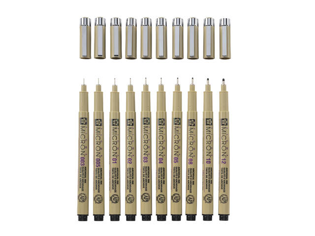 Fineliner Sakura Pigma Micron 10 breedtes zwart