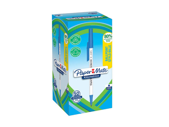 Balpen Papermate Kilometrico Recycled M blauw