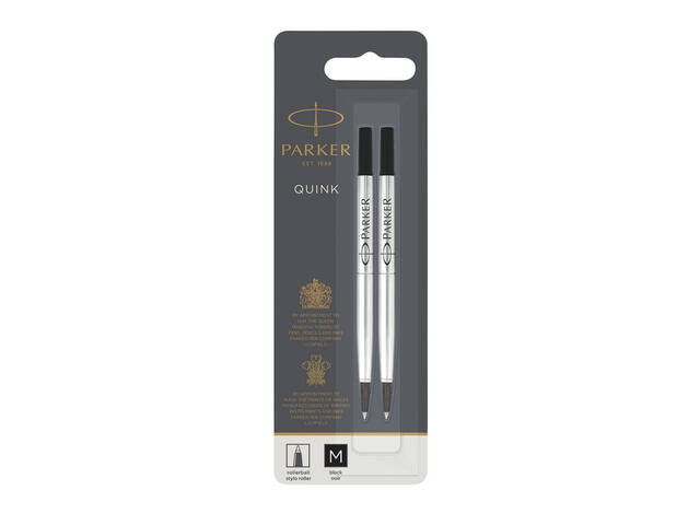 Rollerpenvulling Parker Quink M blister 2st zwart